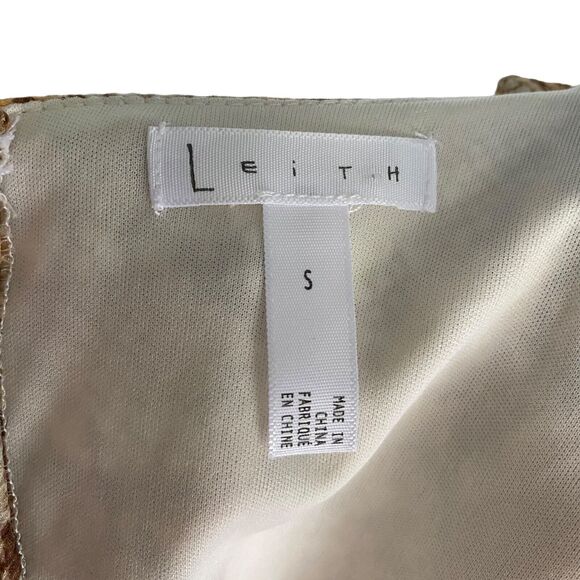 Nordstrom LEITH Dress Tan  Cream Snake  Ruffle Tiered NWT Size S Long Sleeves - Picture 7 of 8